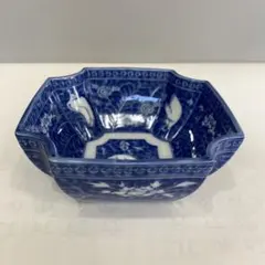 陶器製 八角形 盆栽鉢 染付植木鉢 八角盆栽鉢 蒲公英図 陶器 盆栽 観葉植物 高さ16cm幅23cm