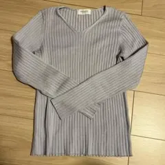 薄紫色 リブ編み 長袖ニット
