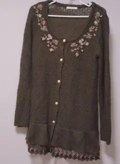 アクシーズファム 薔薇の刺繍 ニットロングカーディガン