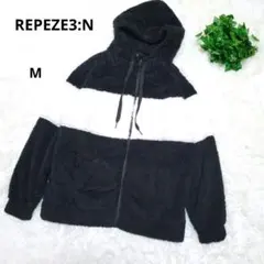 REPEZE3:N レペゼン フード付 バックロゴ ボアパーカー 黒 白 M