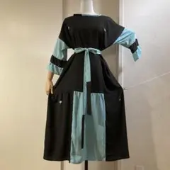 着物リメイク　黒留袖　水色系八掛バイカラーワンピース