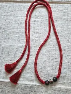 京組み紐　とんぼ玉帯締め　赤紫系