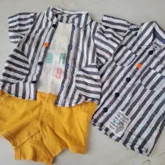 ブランシェス　兄弟お揃いコーデ　シャツ　カバーオール　90 80 ストライプ