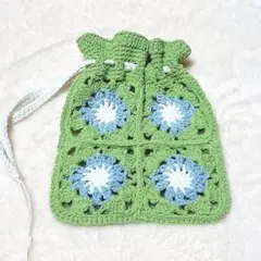 巾着、ポーチ、グラニースクエア、手編み、モチーフ、ハンドバッグ、小物入れ