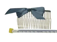 サテンリボン付き金色ヘアコーム ブルー　22本足