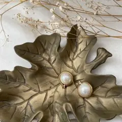 昭和レトロな大粒パール ゴールド クリップ式イヤリング