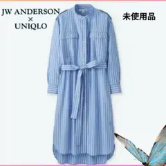 新品タグ付JW ANDERSON コットンストライプシャツワンピース ブルー×白のサムネイル