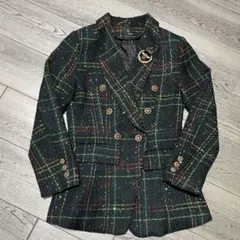 グリーン系チェック ダブルブレストジャケット Sサイズ