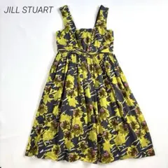 【ジルスチュアート】ノースリーブ ひざ丈ワンピース　花柄　イエロー×グレーのサムネイル