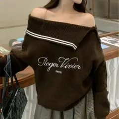 MEMECLE メメクル オフショルダー　刺繍セーラー風ニットのサムネイル