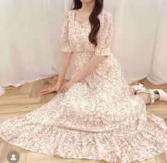 2022evelynバックリボンロングOPフラワーワンピースかわいいガーリー