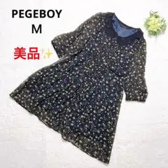 【美品】ページボーイ 七分袖シアーワンピース レース 透け感 花柄 フェミニン