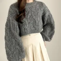 Heather ケーブル編み 短丈 グレー ニット