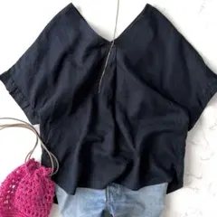 極美品 ズッカ コットンローンブラウス 半袖 洗える ブラック ゆったり