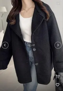 【mily bilet】ウールライクリングニットミドル丈 オーバーサイズ コート