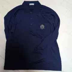 PARIS ネイビー長袖薄ニットポケット付ポロシャツ　MADE IN JAPANのサムネイル
