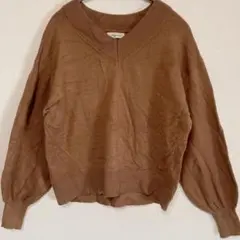 訳ありエルグナ Vネック ぽわん袖 ニット 36 ブラウン 茶色 レーヨン