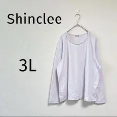 605/シンクリー トップス【3L】白 長袖 首元編み込み 薄手 ゆるだぼ