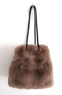 【GLOBAL WORK】 フェイクファー巾着バッグ/モカ