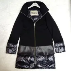 美品 HERNO ダウンコート 切替 異素材 ニット 44 2XL 黒