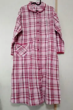 ピンク系チェック 長袖マタニティパジャマ上 M〜L 授乳口付き