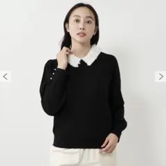 美品 ネミカ 襟切替ニットプルオーバー レリアン