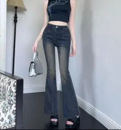 ダークデニム ハイウエスト ブーツカットパンツ