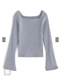 【GRL】スクエアネックフレアスリーブリブニットトップス