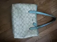 Coach ロゴ入りトートバッグ ベージュ/水色