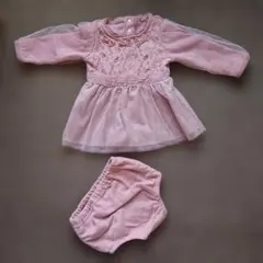 ピンクのレース付きワンピースとパンツセット 80cm