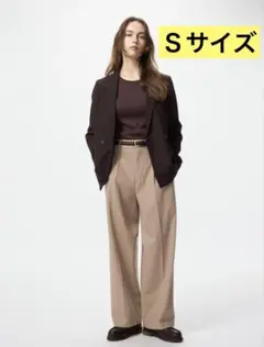 新品　ユニクロ　タックワイドパンツ　S ベージュ