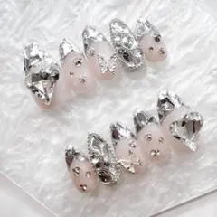 現品 量産型 ワンホン ちゅるん ガラスフレンチ 蝶々 ネイルチップ