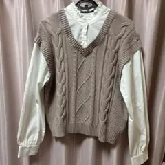 oneway 　ニットベスト　ジレ　Fサイズ ピンク ブラウス付き