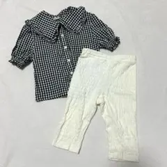 petit main ギンガムチェック　シャツ　ブラウス　丸襟　フリル　パンツ