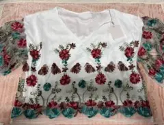 新品NICE CLAUP刺繍花柄 シアー トップスブラウスホワイトナイスクラップ