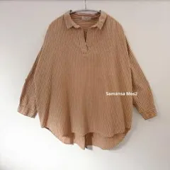 【美品】サマンサモスモス　後ろ開きスキッパーチュニック　ストライプ