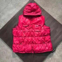 7AS8 ストライプ柄　ダウンベスト　フード付　ドローコード　ピンク　 古着