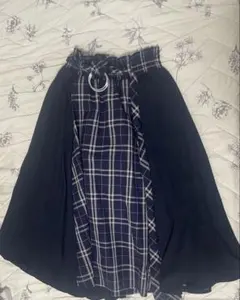 マジェスティックレゴン　ネイビー　2way スリットスカート　チェックと無地