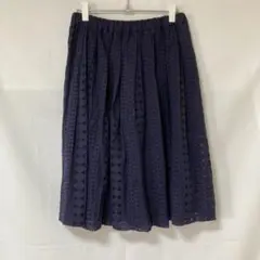スカート　アーバンリサーチ　クロシェ　レーススカート　刺繍　ネイビー　膝丈