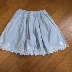 水色 花柄刺繍 スカート ショートパンツ付き
