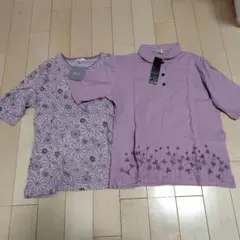 新品　紫色 花柄 Tシャツ・ポロシャツセット M-L