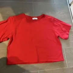 レッド クロップド丈 半袖Tシャツ　無地