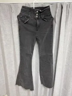 ハイウエスト フレアデニムパンツ ブラック