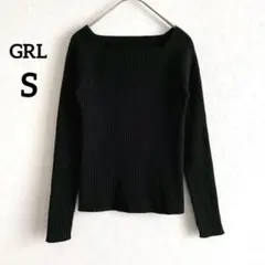 ☆美品　GRL　グレイル　リブ編みカットソー　スクエアネック　黒　S　017