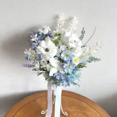 ブルー×ホワイトブーケ＆ブートニア　造花