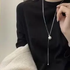 ネックレス ロングネックレス シルバー パール Y字 アクセサリー シンプル