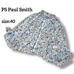 PS Paul Smith　花柄シアーブラウス　シャツ　ボウタイ　フリル　水色
