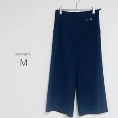 スラックス【M】クロップド丈 ワイド ゆったり 細見え きれいめ 伸縮性 日本製