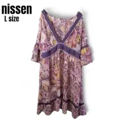 ニッセン nissen ペイズリー柄 チュニック ワンピース パープル L 古着