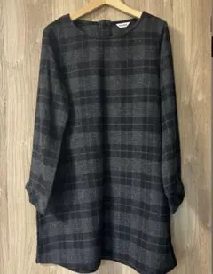 ワンピース　チュニック　チェック　Mサイズ　長袖　ブラック